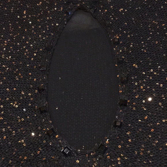 Black Gold Sequin Sleeveless Sweater Tamk Sheer - Picture 6 of 8